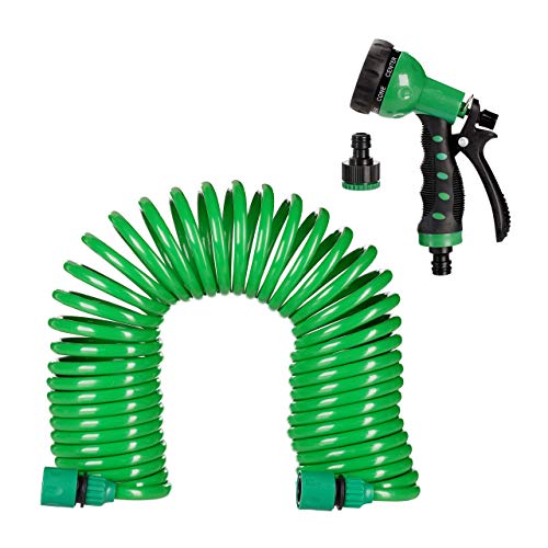Relaxdays Gartenschlauch Brause flexibel ausziehbar bis 10m Gartenbrause 7 Strahlarten Wasserschlauch grün 10x 47x 19 cm