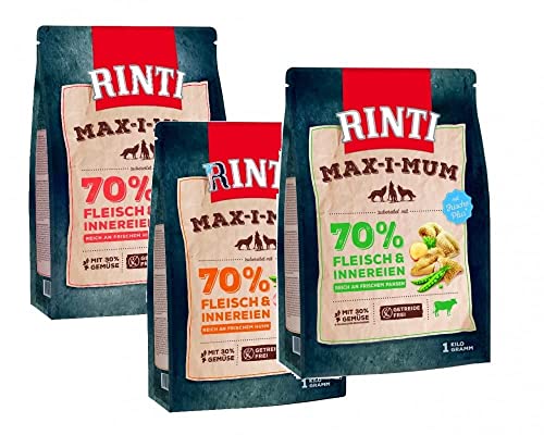 RINTI MAX-I-MUM Probierpaket Hunde Trockenfutter 3x1kg 70 % Fleisch Innereien ohne Getreide