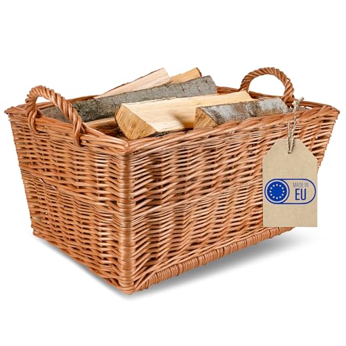 Creative Home Kaminholzkorb Weide Holzkorb für Kaminholz 47 x 33 x 30 cm Brennholzkorb Feuerholzkorb mit Innenfutter aus Jute Korb Weidenkorb Holztrage Holz Tragekorb