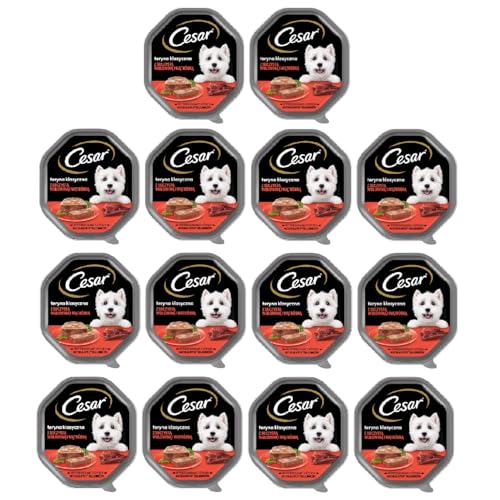 Cesar Klassik-Terrine Nassfutter für ausgewachsene Hunde mit saftigem Rindfleisch und Leber Schale 14 x 150g