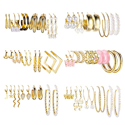 LOLIAS 30-41 Paar Ohrringe Damen Hoop Ohrringe Silber Kleine Ohrstecker Set Ohrringe Creolen Gold Ohrringe Mädchen Ohrstecker Tropfen Ohrringe Hängend Knorpel Ohrringe süße Perle Ohrringe Sets