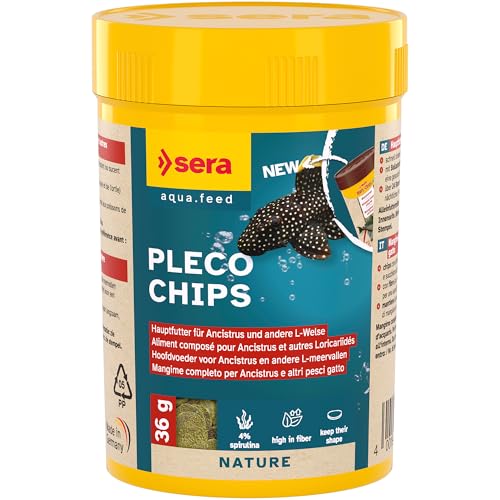 sera Pleco Chips 100 ml 36 g sinkende Hauptfutter-Chips für Ancistrus L-Welse ballaststoffreich Weidenrinde Brennnessel mit Spirulina 24 h formstabil