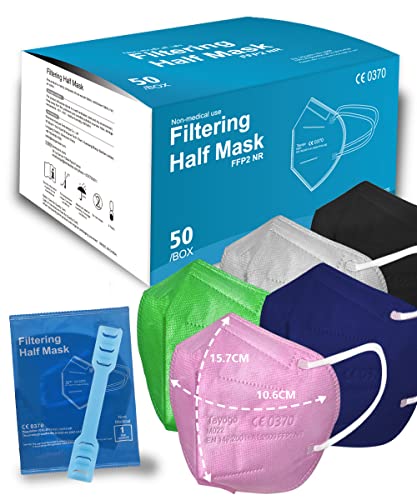 Tayogo 50 Stück FFP2 Maske Bunt 5-Lagen Masken FFP2 Bunt Erwachsene mit 5 Farben Mundschutz FFP2 Filtr-rate 95% Hygienische Einzelverpackung