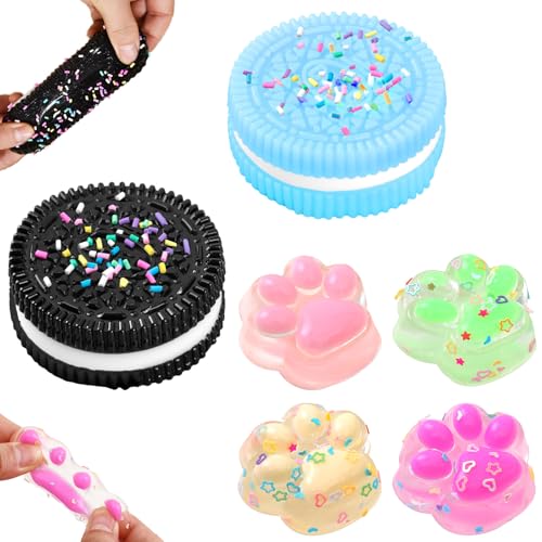 GWAWG 2 Stück Biscuit Stress Relief und 4x Squishy Mini Katzenpfoten Soft Squeeze Biscuit Toys Montessori Sensorisches Quetschspielzeug für Autismus Spielzubehör