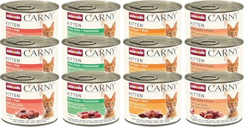  Carny Kitten Variation für Katzenkinder 12x 200g Kitten Nassfutter für wachsende Kätzchen ohne Getreide Zucker Katzennassfutter 100 % frischen Zutaten