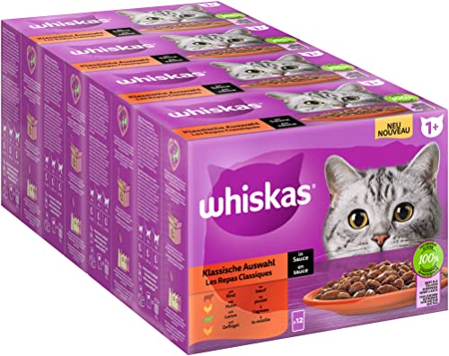  1 Katzennassfutter Klassische Auswahl Sauce 12x85g 4 Packungen für ausgewachsene 48 Portionsbeuteln