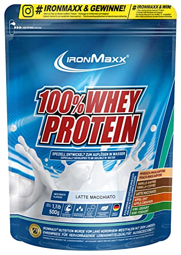 IronMaxx 100% Whey Protein Pulver - Latte Macchiato 500g Beutel zuckerreduziertes wasserlösliches Eiweißpulver aus Molkenprotein viele verschiedene Geschmacksrichtungen