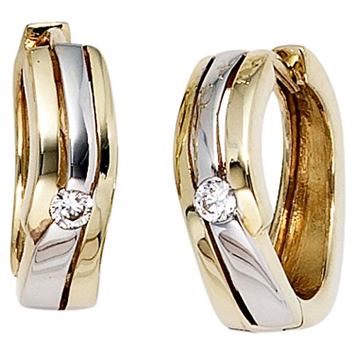 Jobo Damen-Creolen aus 8 Karat 333 Gold Bicolor mit 2 Zirkonia 15 mm