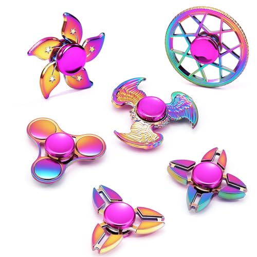 SCIONE 6er-Set Fidget Spinner Metall - Geschenkidee für Weihnachten Kinder Erwachsene Regenbogen Fidget Toy Langlebig mit Ultraschwenkbaren Lagern 3-5 Min Drehzeit Stressabbau Fokus