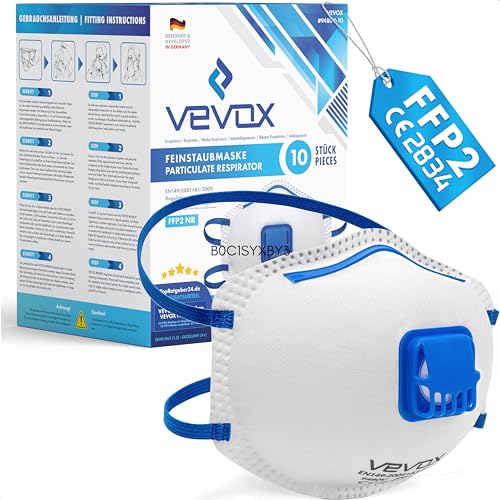 VEVOX FFP2 Maske mit Ventil 5er 10er oder 20er Set Staubmaske Atemschutzmaske Staubschutzmaske Feinstaubmaske Atemschutz z.B. gegen Feinstaub Schleifstaub oder Baustaub