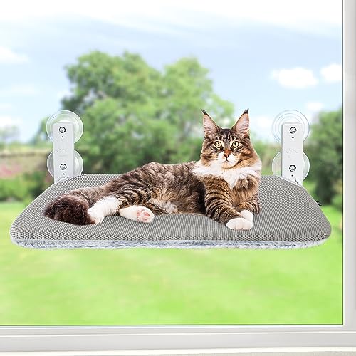 GUUSII HOME Katzen Hängematte Fensterliege Fenster Katzenbett Katzenhängematte Klappbar Fensterplätze Fensterhängematte Katzenliege Katzenhängebett Hält Bis zu 25kg grau M