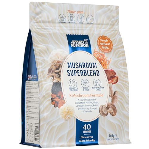 Applied Nutrition Vitalpilze Mix - Mushroom Complex mit Reishi Chaga Shiitake Maitake Tremella Cordyceps Sinensis Königstrompete und Löwenmähne Pilz - Vegan Glutenfrei 160 g - 40 Portionen