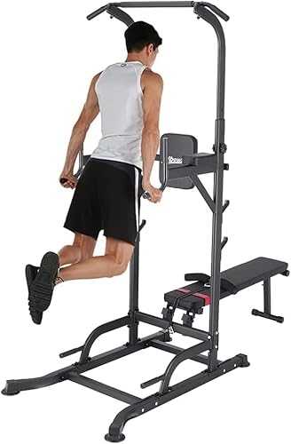 Uboway Klimmzug-Dip-Station Kraftturm mit Hantelbank Dip-Maschine mit verstellbaren Höhen Klimmzugstange freistehend Krafttraining Workout-Ausrüstung Fit Home Gym
