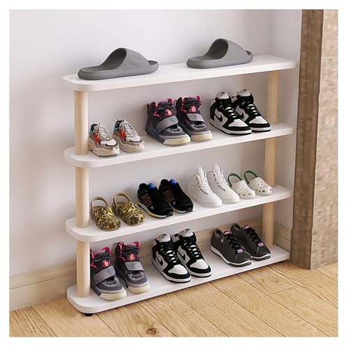 Schlankes Schuhregal aus Holz platzsparend 4-stöckig für Kinder Türmontage Aufbewahrungslösung für Eingangsbereich und Flur 70 cm Höhe perfekt für kleine Räume