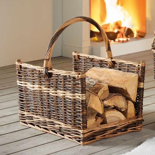 Dekoleidenschaft Kaminholzkorb Grande aus Weide für großer Feuerholzkorb Holz Tragekorb Brennholz Aufbewahrung