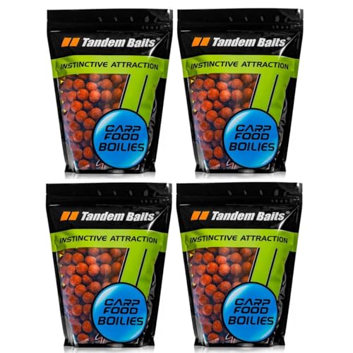 Tandem Baits 4-er Set Carp Food Boilies Pazifische Sardine Leckere Boilies für Karpfen Angeln ohne Mühe Köder zum Große-Fische-Angeln Karpfenzubehör für Profis Hobby-Angler 18 mm 1 kg