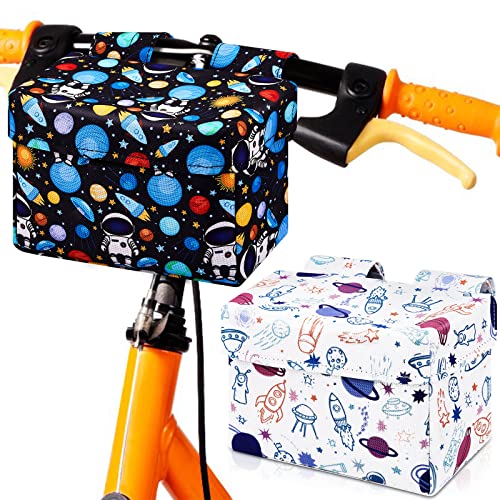 2 Stück Fahrradtasche Lenkertasche Frontfahrrad Zubehör für Mädchen Jungen für Dreirad Laufrad Roller Kinderwagen Rollstuhl weiß blau Sternenhimmel