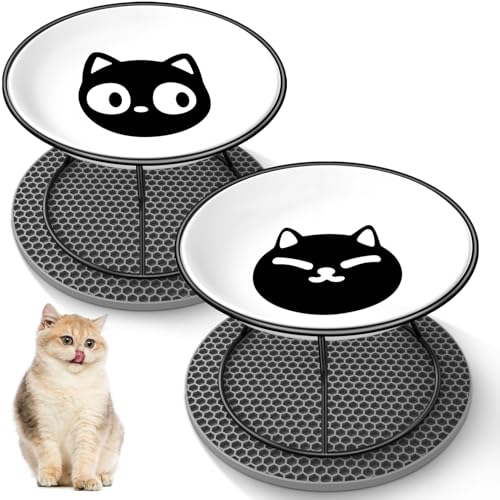 öht FoiiLiio 2 Stücköhter Napfset Hoch 10CM Katzennäpfe für Futter Wasser Metallständer Schwarz Napfunterlage Silikon