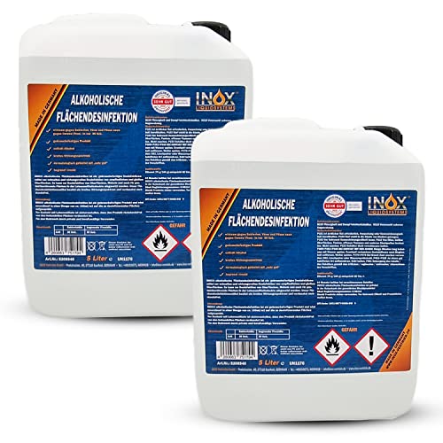INOX alkoholisches Flächendesinfektionsmittel 2 x 5L - Hochwirksame Flächendesinfektion mit Alkohol - Ideales Desinfektionsmittel für alle glatten Oberflächen