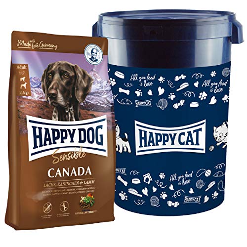 Happy Dog Canada Lachs Kaninchen und Lamm 11 kg 43 Liter Futtertonne inklusive Deckel