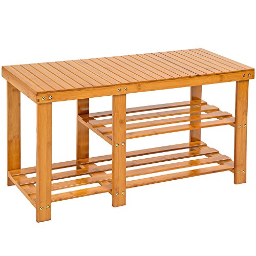tectake Schuhregal aus Bambus Holz - Diverse Modelle - 87x28x45.5cm mit Sitzfläche Nr. 401649