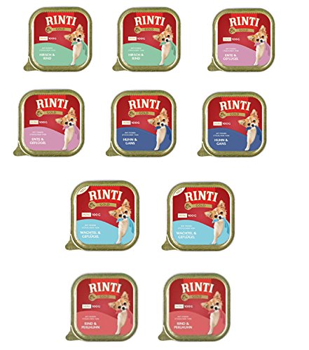 RINTI Gold Mini Hunde Nassfutter 10x100g 5 Sorten zur Auswahl für kleine Hunde ohne Getreide