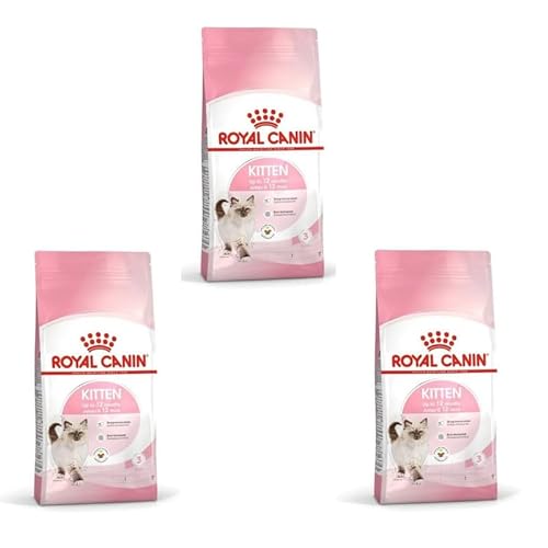Royal Canin Kitten 3er Pack 3 x 400 g Trockenfutter für Katzenwelpen bis zum 12. Monat Zur Unterstützung des Immunsystems der Verdauung und der Gehirnentwicklung