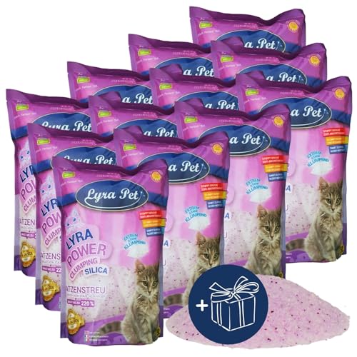 Lyra Pet 12 x 5 L 60 L Lyra Power Clumping Silica Silikat Katzenstreu Geschenk Stark Klumpend Neutralisiert den Geruch Staubfrei Sparsam im Gebrauch Nachfüllen statt Neufüllen