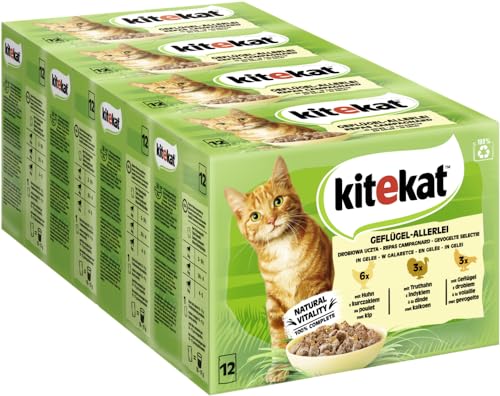 KITEKAT Portionsbeutel Multipack Geflügel-Allerlei in Gelee 4x12x85g Katzenfutter Nassfutter