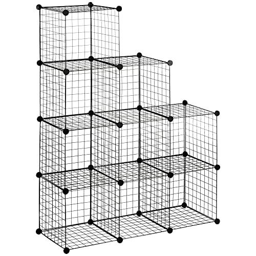 HOMCOM Regalsystem 9 Fächern Würfelregal Drahtgitter Stufenregal für Wohnzimmer Schwarz 105x 35x 105 cm