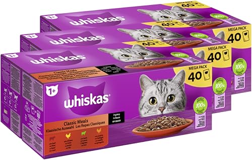 WHISKAS Portionsbeutel Multipack 1 Klassische Auswahl in Sauce 3 x 40 x 85g