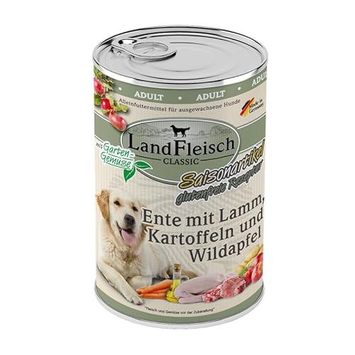 Landfleisch Classic Hundefutter 6 x 400g Ente Lamm und Wildapfel Hochwertiges Nassfutter für ausgewachsene Hunde