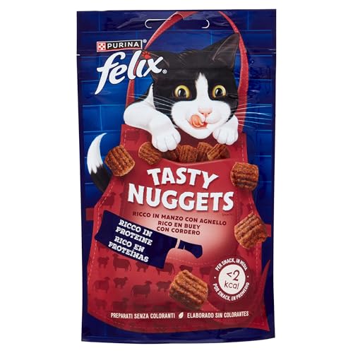 FELIX Tasty Nuggets Snack für Erwachsene Katzen mit Rind und Lamm 8 Packungen 50 g