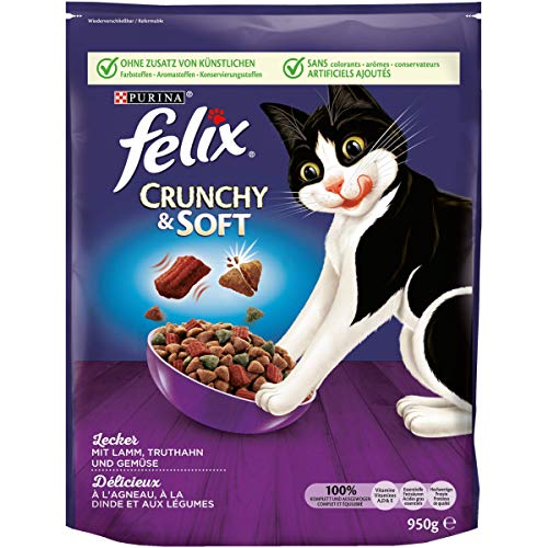 FELIX Crunchy Soft Katzenfutter trocken mit Lamm und Truthahn 4er Pack 4 x 950g