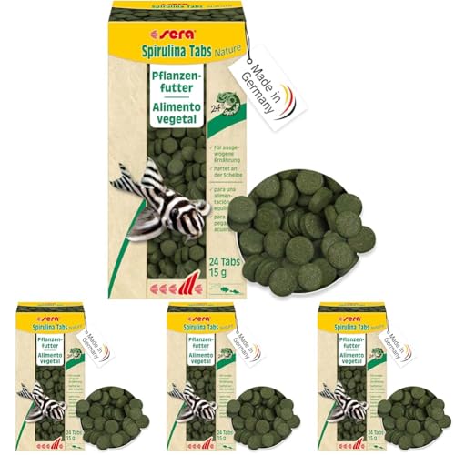 sera Spirulina Tabs Nature 24 Tabs 15 g - Hafttabletten mit 24% Spirulina für eine gesunde Verdauung und Vitalität Futtertabletten Aquarium Packung mit 4