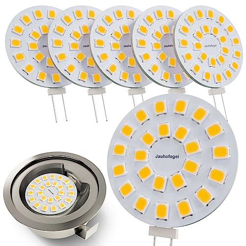 JAUHOFOGEI G4 rund LED Lampen 2w ersetz 20w Halogen Stiftsockellampe Glühbirne 12V AC 10-30V DC Leuchtmittel G4 für Unterbauleuchte Einbaustrahler Möbeleinbauleuchte Warmweiss 6 Stück