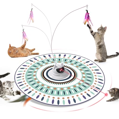 Interactive Cat Toy for Indoor Cats Cat Toys with Moving Feathers Chasing Butterfly Rechargeable Automatic Cat Toy Cat Play Mat 3-in-1 Smart Hide and Seek Toy 3 Modes Suitable for All Ages