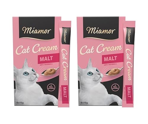 Miamor Cat Cream Malt leckerer Snack für Katzen mit Malzextrakten und Taurin Anti Hairball Doppelpack 2 Tafeln zu je 6x15g