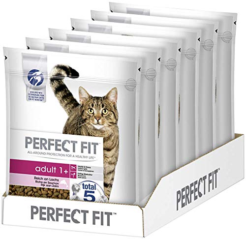 Perfect Fit Adult 1 Trockenfutter für erwachsene Katzen ab 1 Jahr Reich an Lachs Unterstützt die Vitalität 6 x 750 g