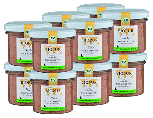 BIOPUR Bio Hundefutter Huhn Reis Karotten fÃ¼r Hunde-Senioren 12x100g