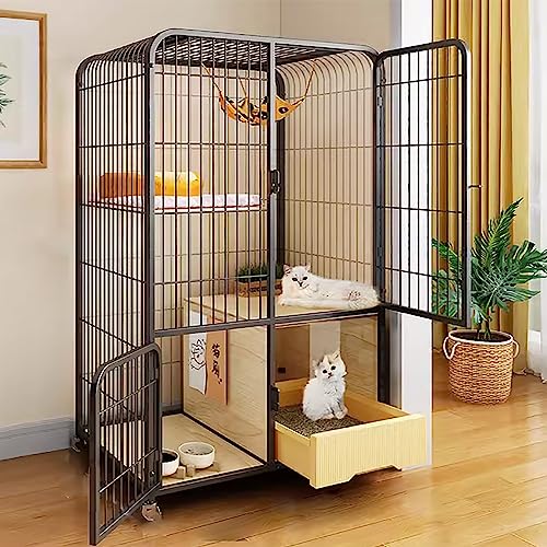 Katzenkäfig für Indoor-Katzen und Kleintiere Großes Gehege mit Katzentoilette und Rollen für einfache Mobilität ideal für Katzen Frettchen und Chinchillas