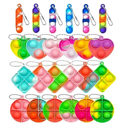 YSTrillion Pop Push It Fidget Toy 24 Stück Mini Silikon Schlüsselanhänger Toys Anti Stress Sensorik Pop Figetttoys Spielzeug mit Schlüsselanhänger für Kinder Erwachsene