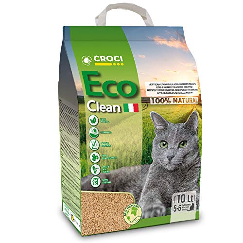 Croci Eco Clean Litter 10 L klumpende Katzenstreu biologisch abbaubar spült in der Toilette 100 % pflanzlich langlebiger geruchshemmender Sand