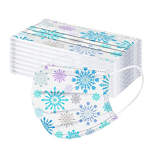 AMDOLE 10 50 Stück Weihnachtsmaske Erwachsene Einweg 3-lagig Mundschutz Bunt Weihnachten Motiv Maske Staubdicht Mund Nasenschutz Atmungsaktiv Multifunktionstuch Bandana Halstuch
