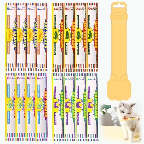 Fleisch Sauce Katzen Leckerlies Mit Fütterlöffel Über 50% Huhn Liquid Katzensnacks Cremige Paste Katzensticks Schleckies Katzen-Futtersticks Weiche Leckerlies Zum Ablecken Belohnungssnacks 16x15g