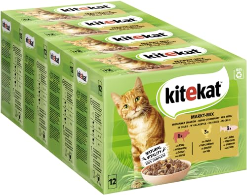 KITEKAT Katzenfutter Nassfutter Markt-Mix in Gelee 4x12x85g