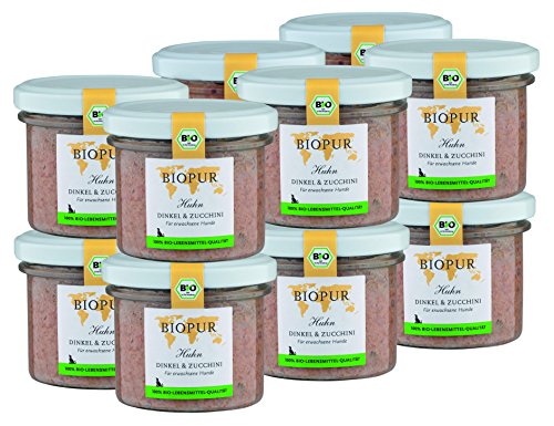 BIOPUR Bio Hundefutter Huhn Dinkel Zucchini für Hunde 12x100g