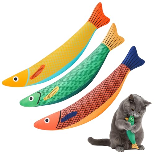ZocRjvN Katzenminze Spielzeug Interaktive Spielzeuge für Katzen 3 Fisch-Spielzeuge mit Knistergeräuschen Mentholfische in Rot Gelb Grün für Innenspiel Jagdtraining und Alleinunterhaltung