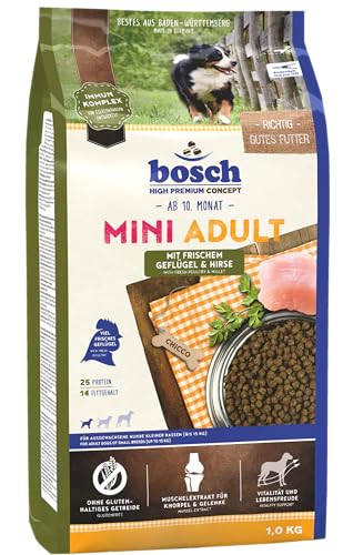 bosch HPC Mini Adult mit frischem Geflügel Hirse Hundetrockenfutter für ausgewachsene Hunde kleiner Rassen bis 15 kg 1 x 1 kg