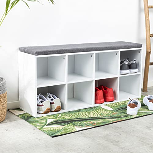 Spetebo Schuhbank in weiß mit 10 Fächern und Sitzkissen in grau - 103 x 29 cm - Schuhregal mit gepolsterter Sitzfläche - Schuhschrank Schuhablage Sitzbank mit Sitzfläche